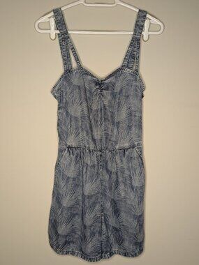 Zara Trafaluc Denim Palm Print Sweetheart Romper Size S